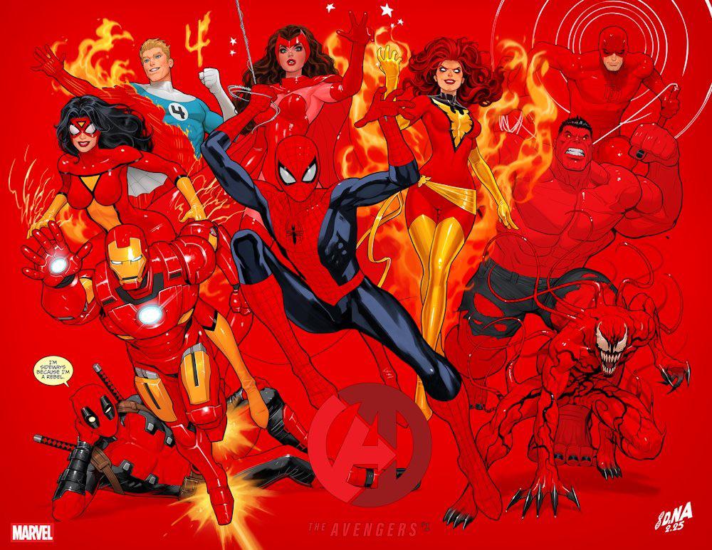 AVENGERS #1 DAVID NAKAYAMA COLOR BLOCK RED WRAPAROUND VAR